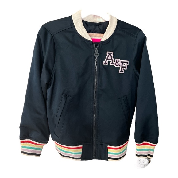 abercrombie kids Other - A&F Blue and White Bomber Jacket with Striped Cuffs Size 5/6